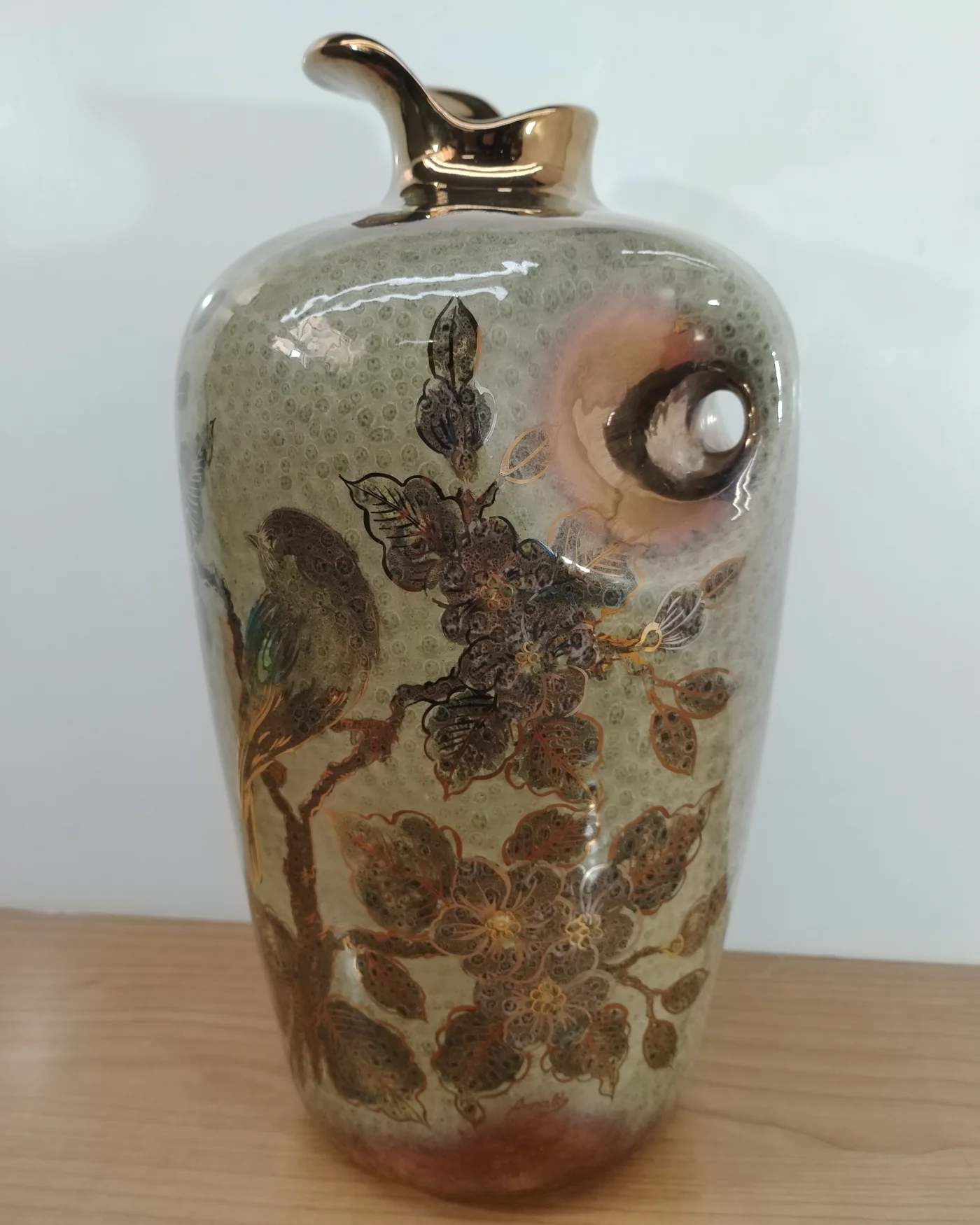 tibor de cerámica decorativa con pájaros y flores - imagen 3