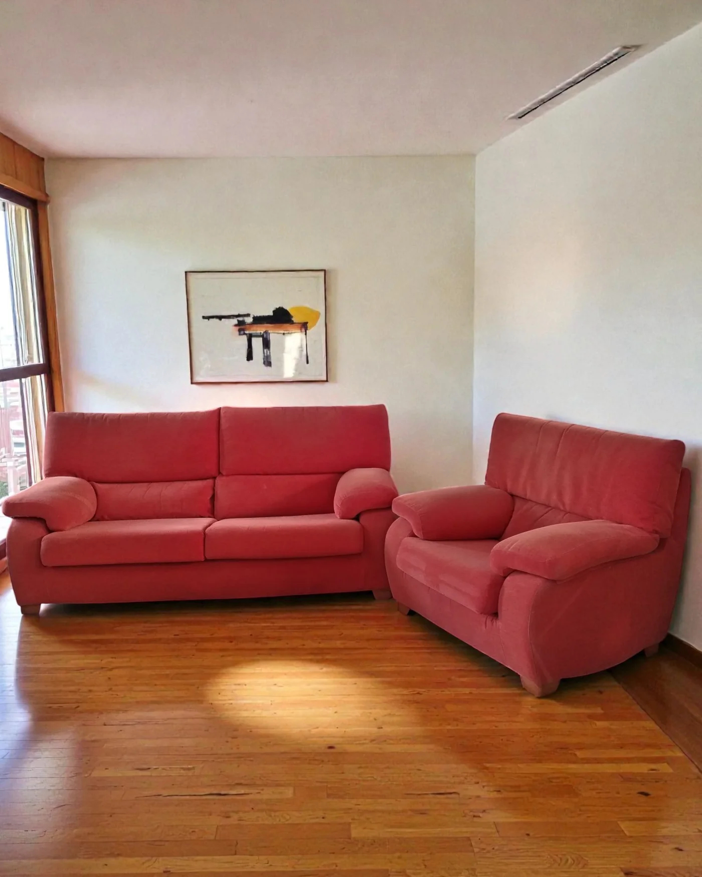 Sofá de 2 plazas y sillón Fama en tela roja - imagen 1