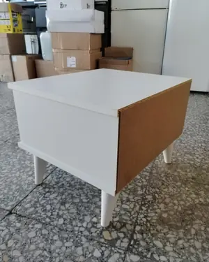 Mesita de noche blanca con cajón y patas cónicas - miniatura 5