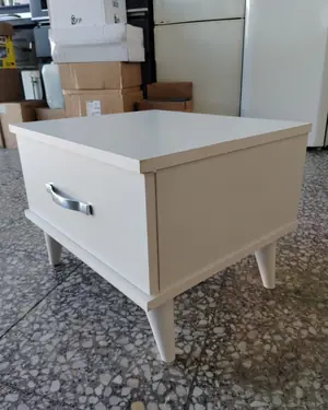 Mesita de noche blanca con cajón y patas cónicas - miniatura 3