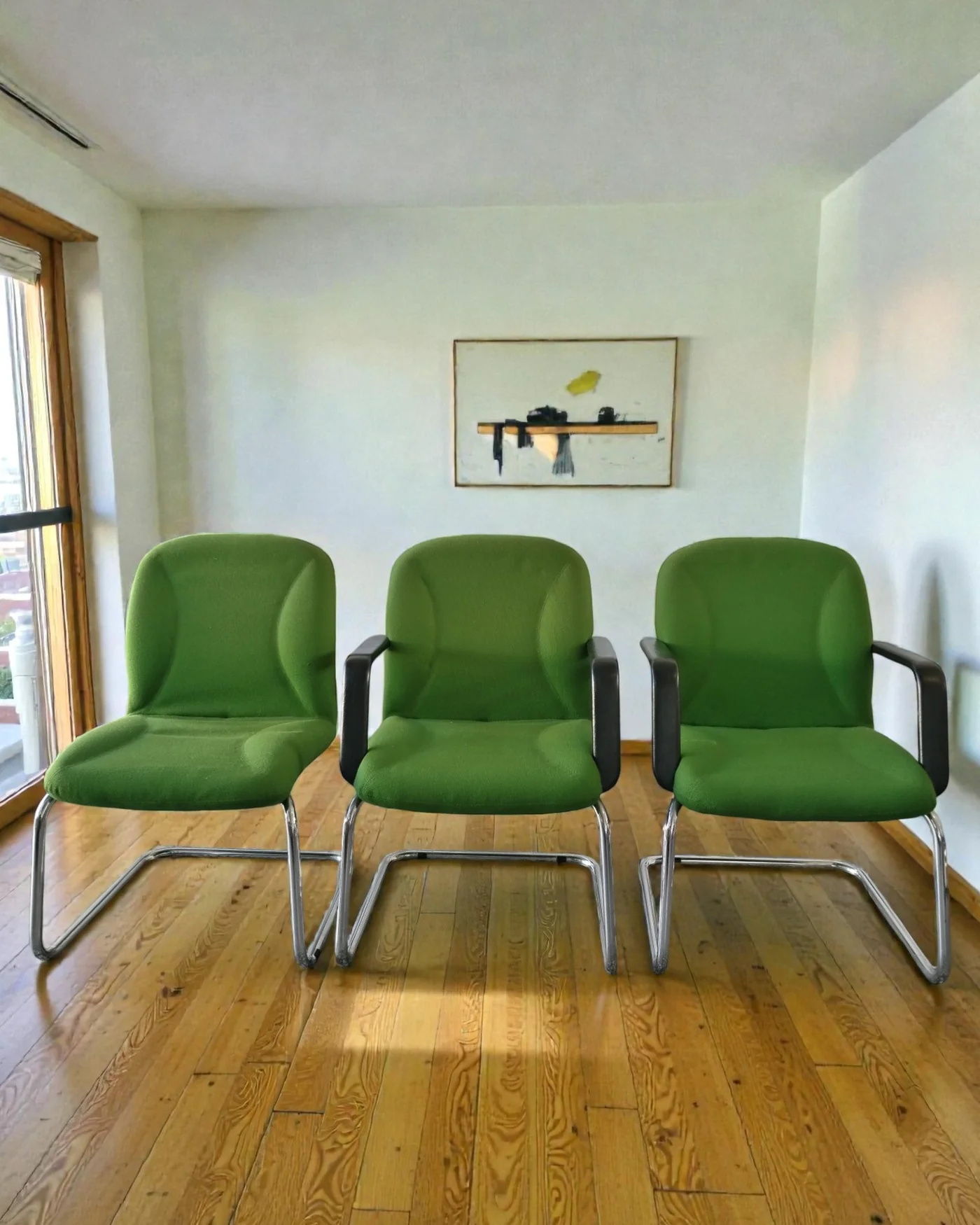 3 sillas de recepción vintage con estructura de metal cromado - imagen 1
