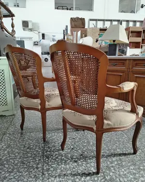 Pareja de sillones antiguos estilo Luis XV con respaldo de mimbre - miniatura 6