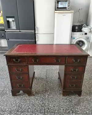 Escritorio de pedestal vintage con tapa de cuero - miniatura 2