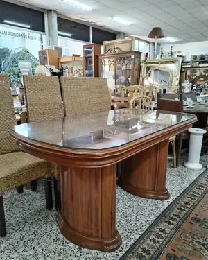Mesa de comedor extensible de madera con cristal - miniatura 2