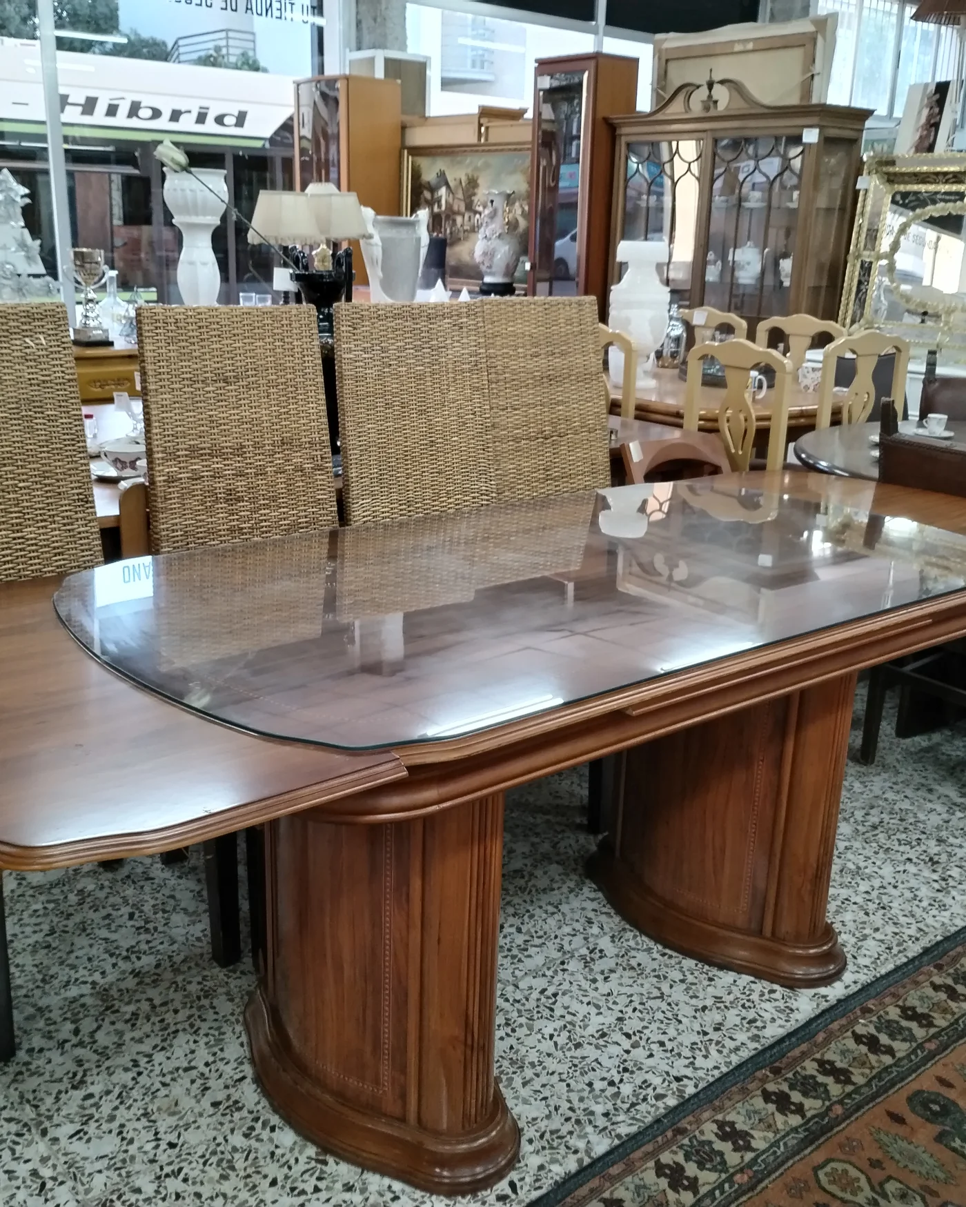 Mesa de comedor extensible de madera con cristal - imagen 5