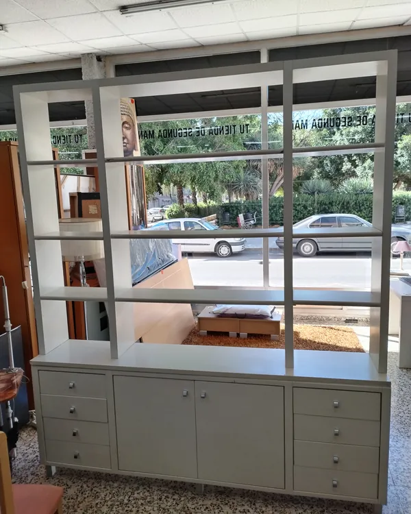 Estantería modular blanca con consola y cajones