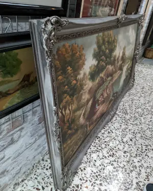 Cuadro VIntage oleo marco gris - miniatura 5