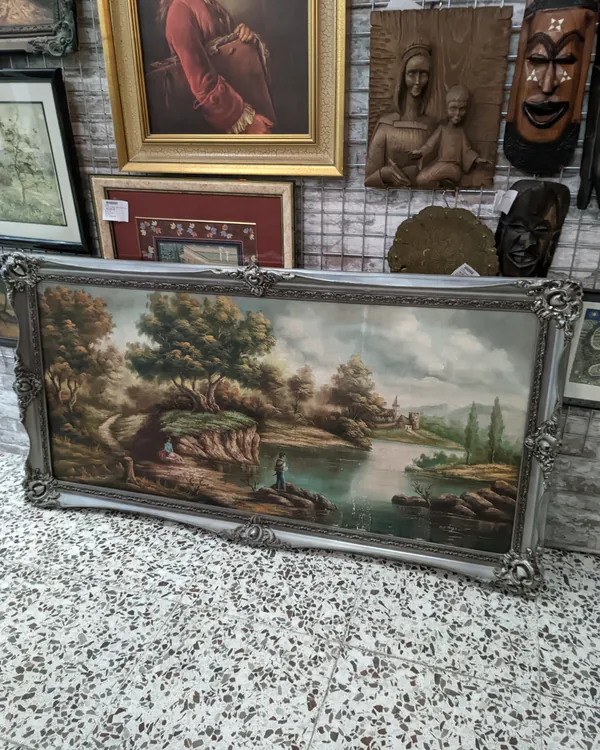 Cuadro Vintage Oleo Marco Gris