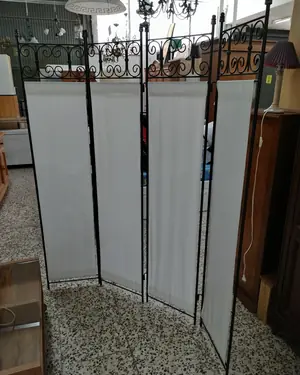 Biombo de forja con 4 paneles de tela - miniatura 1