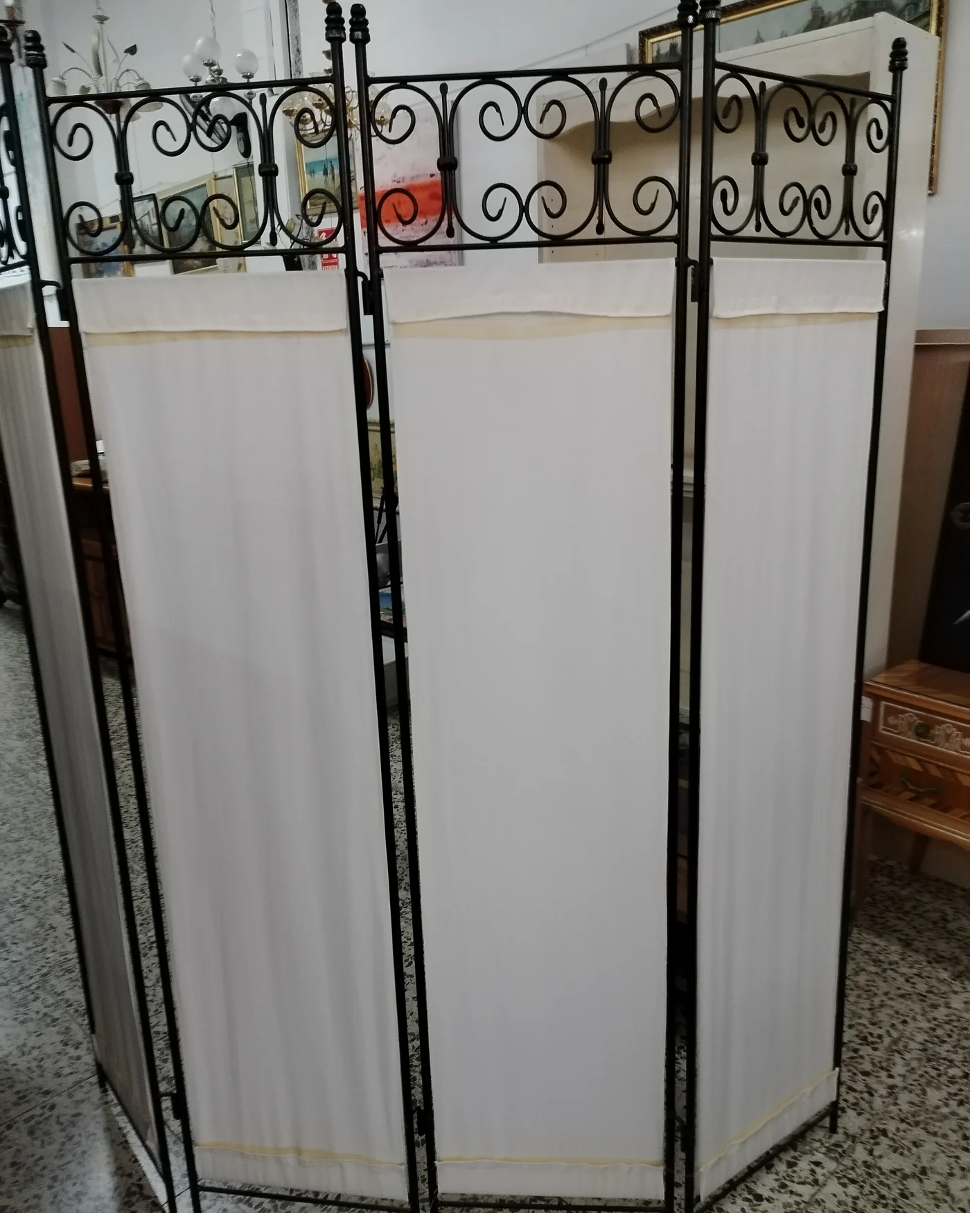 Biombo de forja con 4 paneles de tela - imagen 4