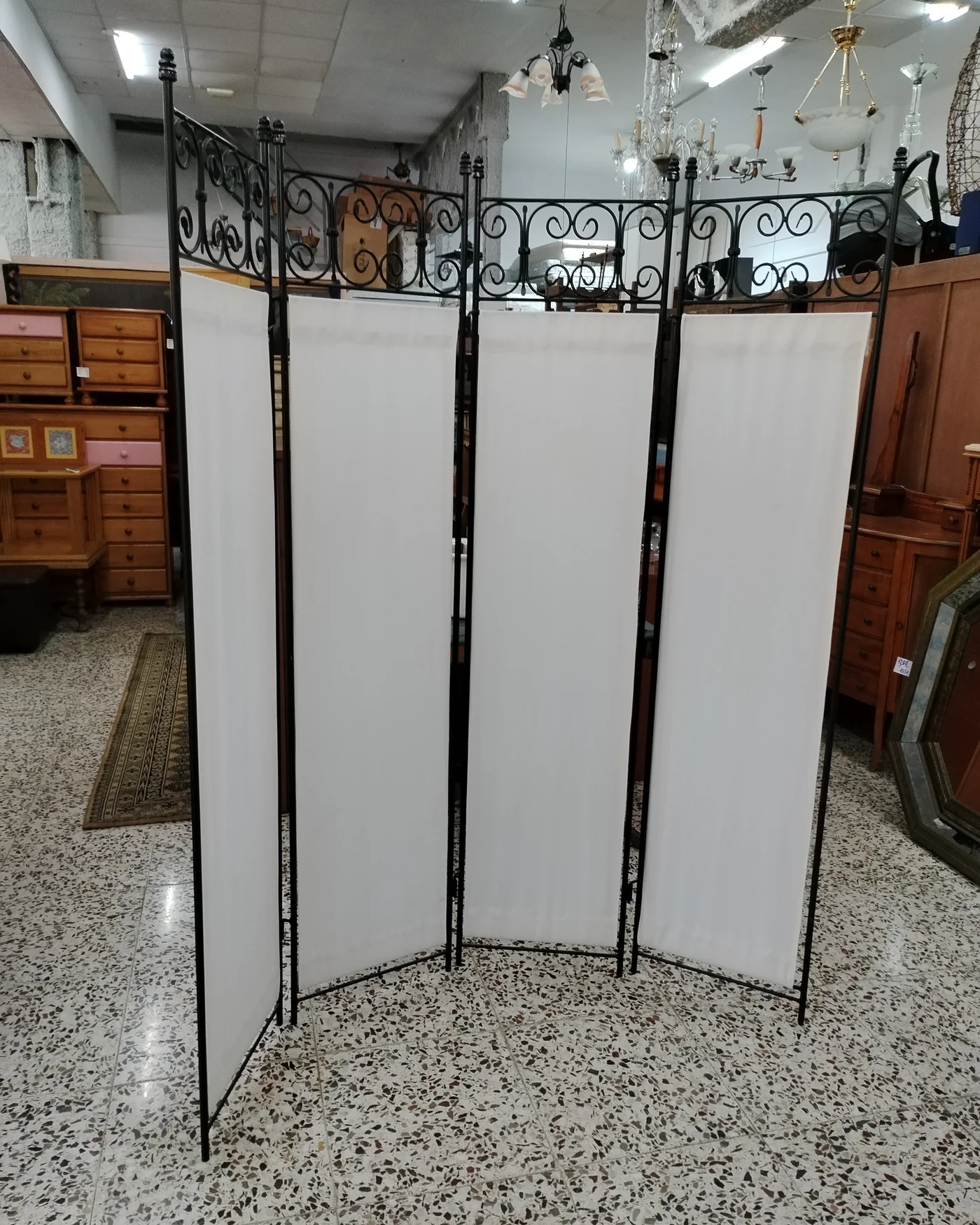 Biombo de forja con 4 paneles de tela - imagen 5