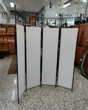 Biombo de forja con 4 paneles de tela - miniatura 5