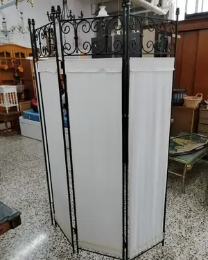 Biombo de forja con 4 paneles de tela - miniatura 6