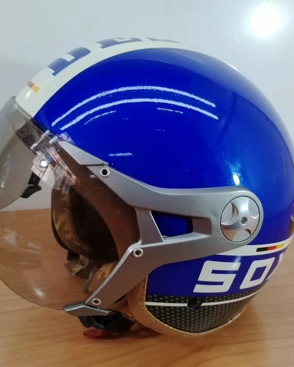 Casco Moto Jet Soxon Vintage Azul y Blanco