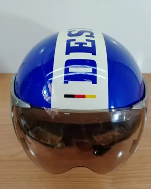 Casco moto jet Soxon vintage azul y blanco - miniatura 2