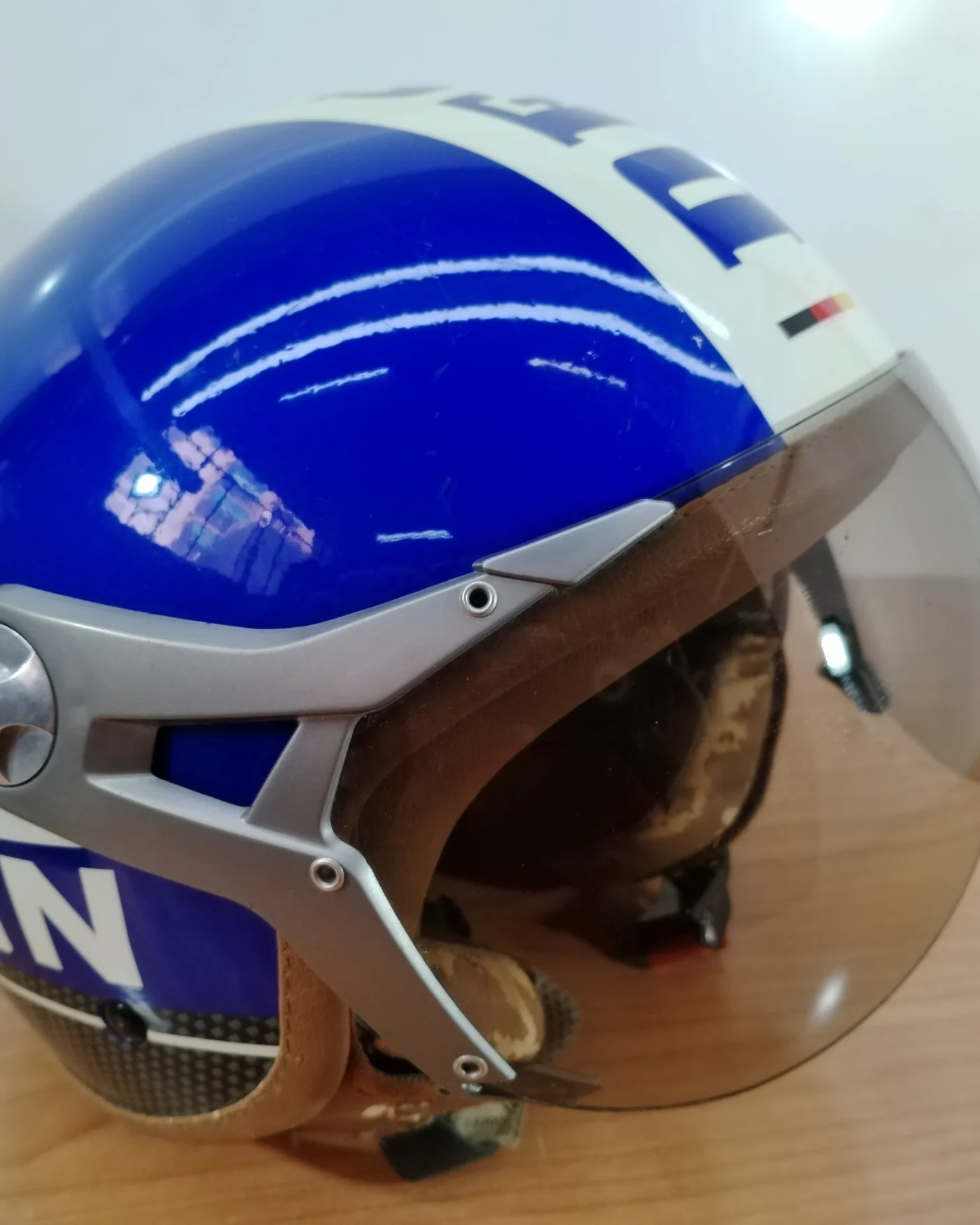 Casco moto jet Soxon vintage azul y blanco - imagen 3