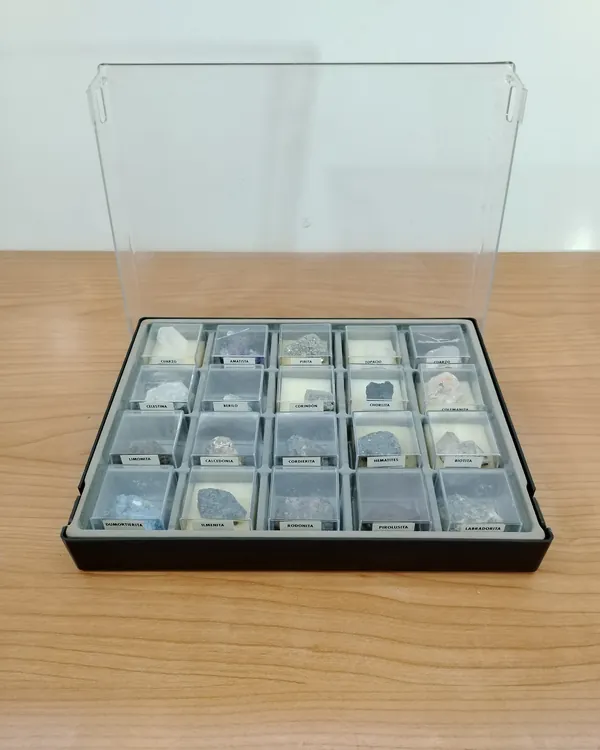 Colección de Minerales Geológicos en Caja de Exhibición