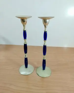 PORTaVELAS BAÑADOS PLATA AZUL - miniatura 1