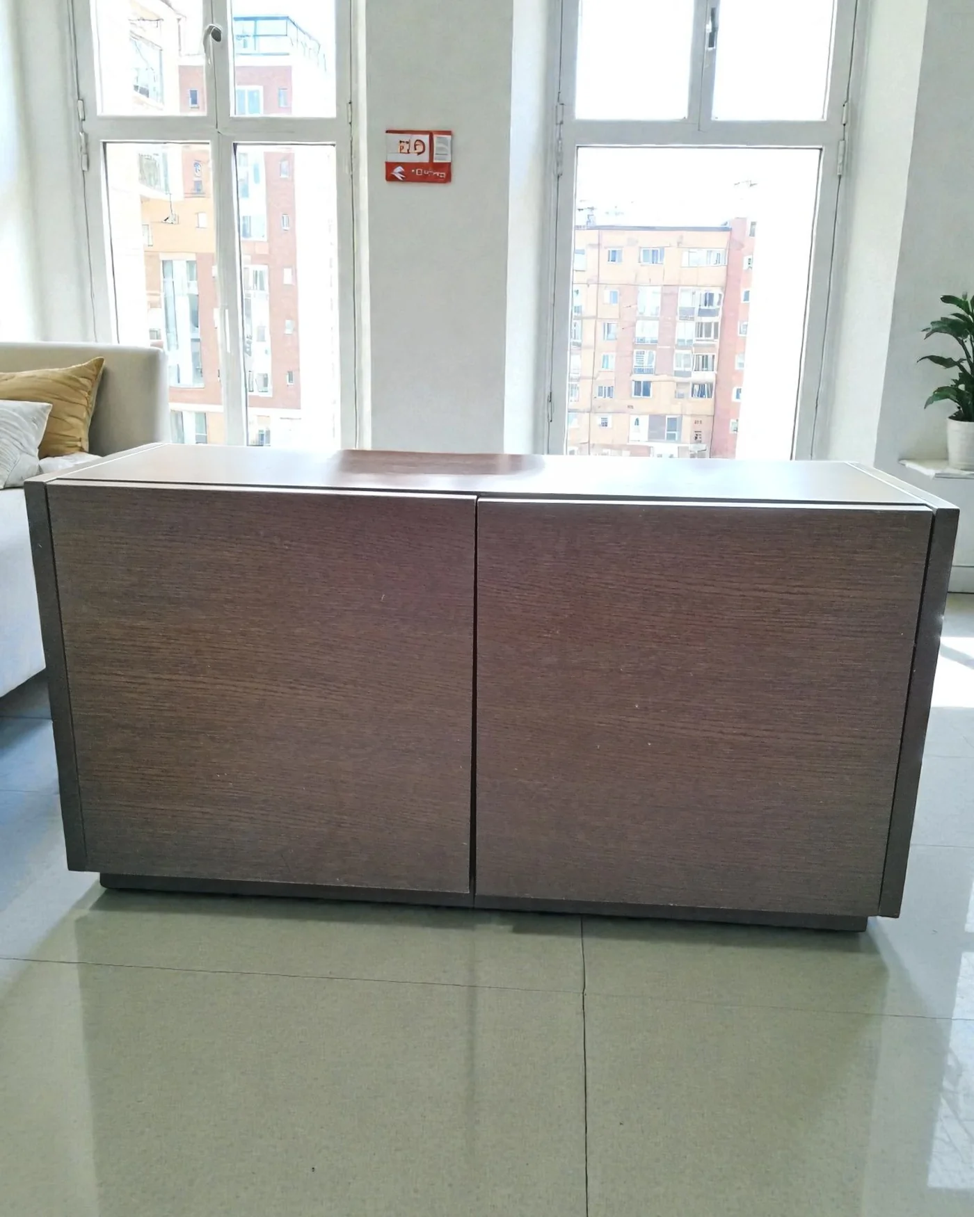 Aparador chapado en madera con dos puertas y estantes interiores - imagen 1