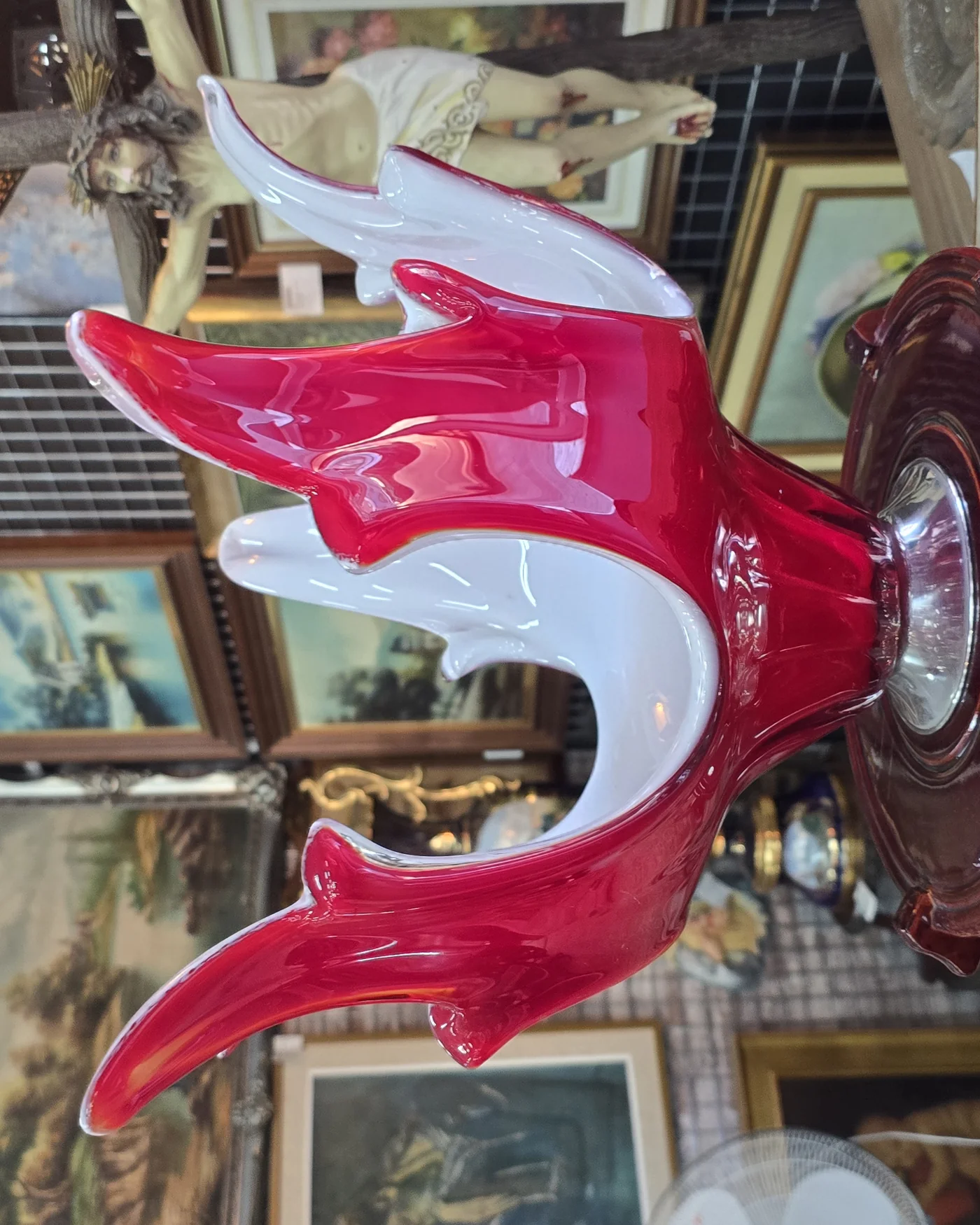 Centro de mesa de cristal Murano rojo y blanco - imagen 1