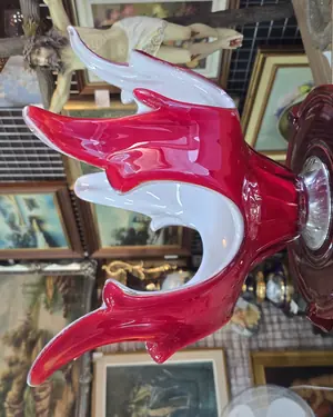Centro de mesa de cristal Murano rojo y blanco - miniatura 1