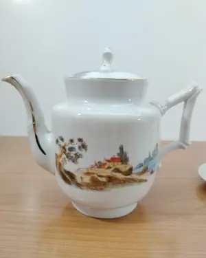 Juego de té o café de porcelana con paisaje - miniatura 5