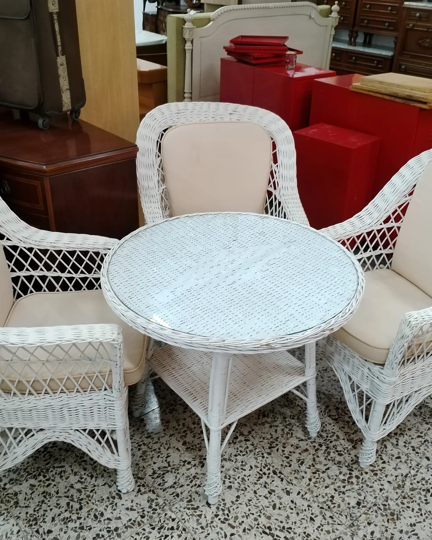 Conjunto de Terraza en Mimbre Blanco con Cojines - imagen 2