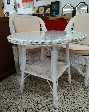 Conjunto de Terraza en Mimbre Blanco con Cojines - miniatura 4