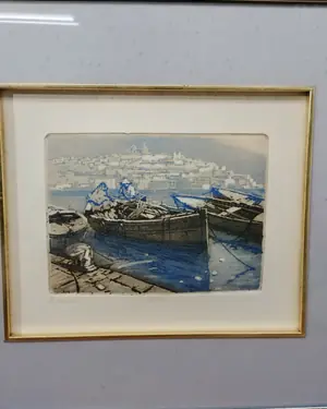 Grabado de puerto marítimo firmado y numerado - miniatura 2