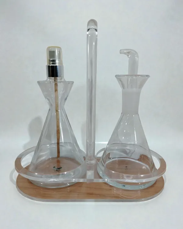 Juego de Aceitera y Vinagrera Vintage con Soporte de Acrílico