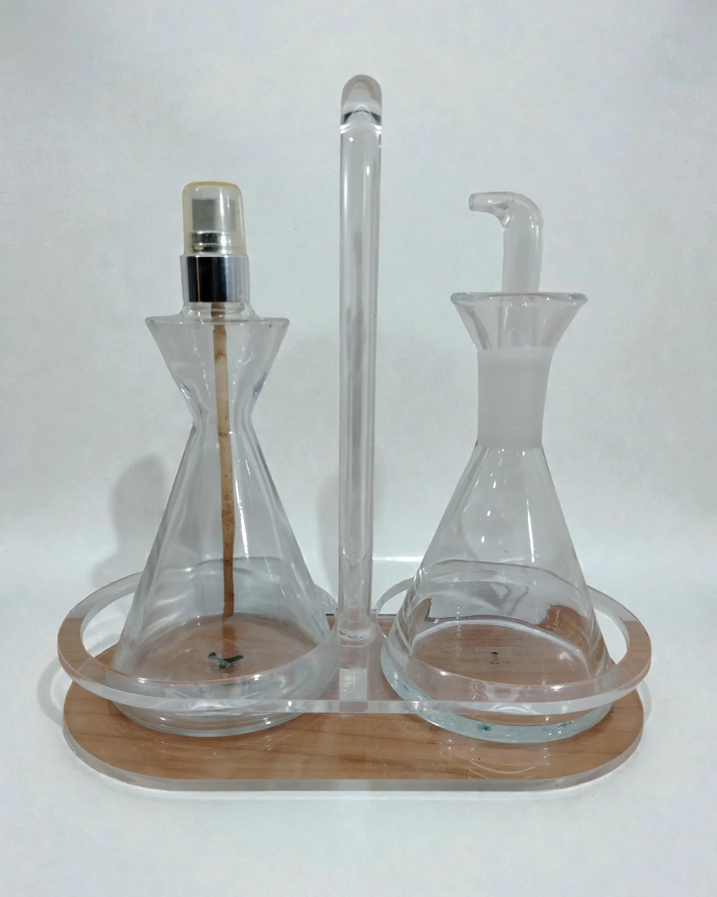 Juego de aceitera y vinagrera vintage con soporte de acrílico - imagen 1