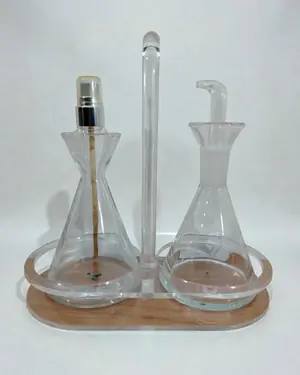Juego de aceitera y vinagrera vintage con soporte de acrílico - miniatura 1