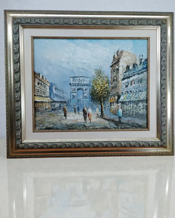 Óleo Escena Callejera de París con el Arco del Triunfo