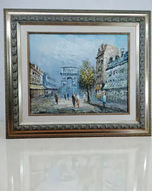 Óleo escena callejera de París con el Arco del Triunfo - miniatura 1
