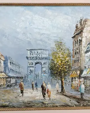 Óleo escena callejera de París con el Arco del Triunfo - miniatura 2