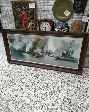 Cuadro rectangular óleo paisaje marco marrón - miniatura 1