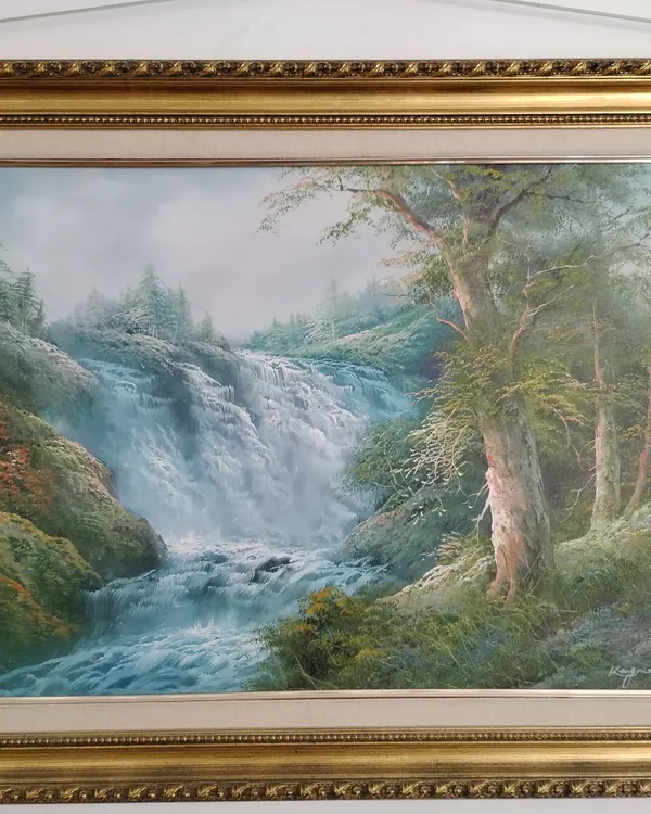 Óleo Paisaje de Cascada Firmado por Eugene Kingman