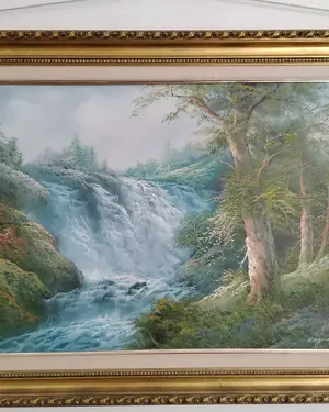Óleo paisaje de cascada firmado por Eugene Kingman - miniatura 1