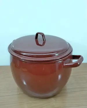 Olla vintage de cerámica marrón con interior azul - miniatura 2