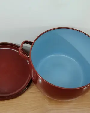 Olla vintage de cerámica marrón con interior azul - miniatura 3