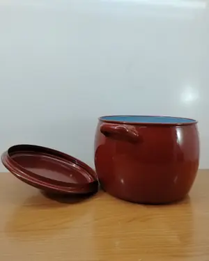 Olla vintage de cerámica marrón con interior azul - miniatura 4
