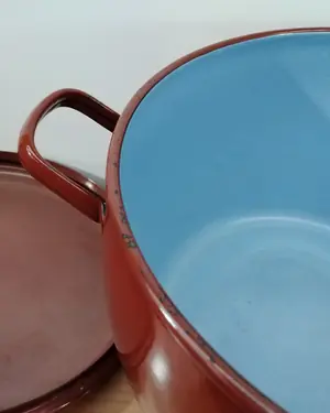 Olla esmaltada marrón vintage - miniatura 3