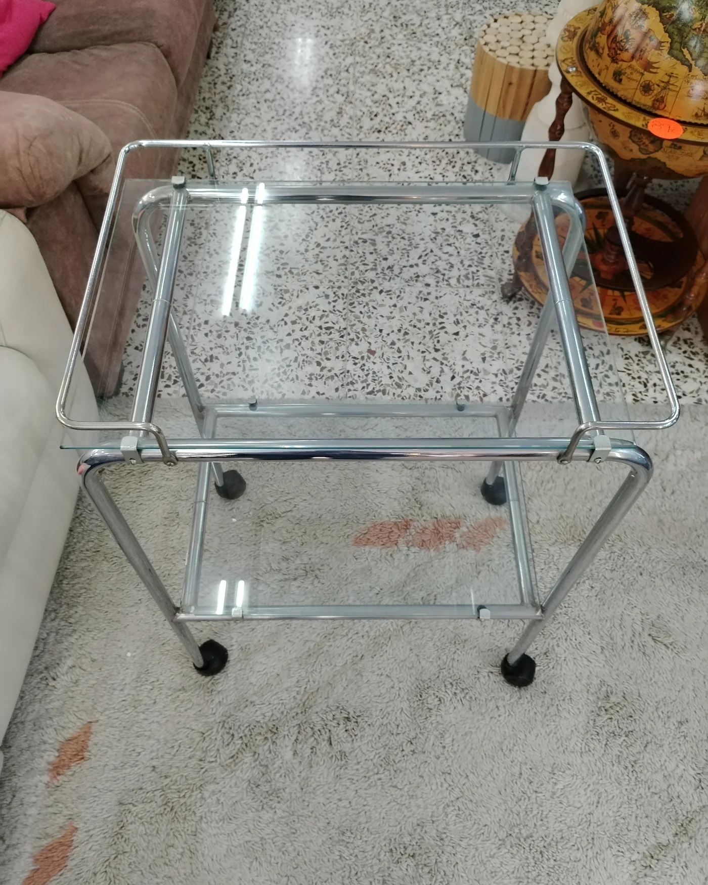 Camarera vintage de cristal y metal cromado - imagen 2