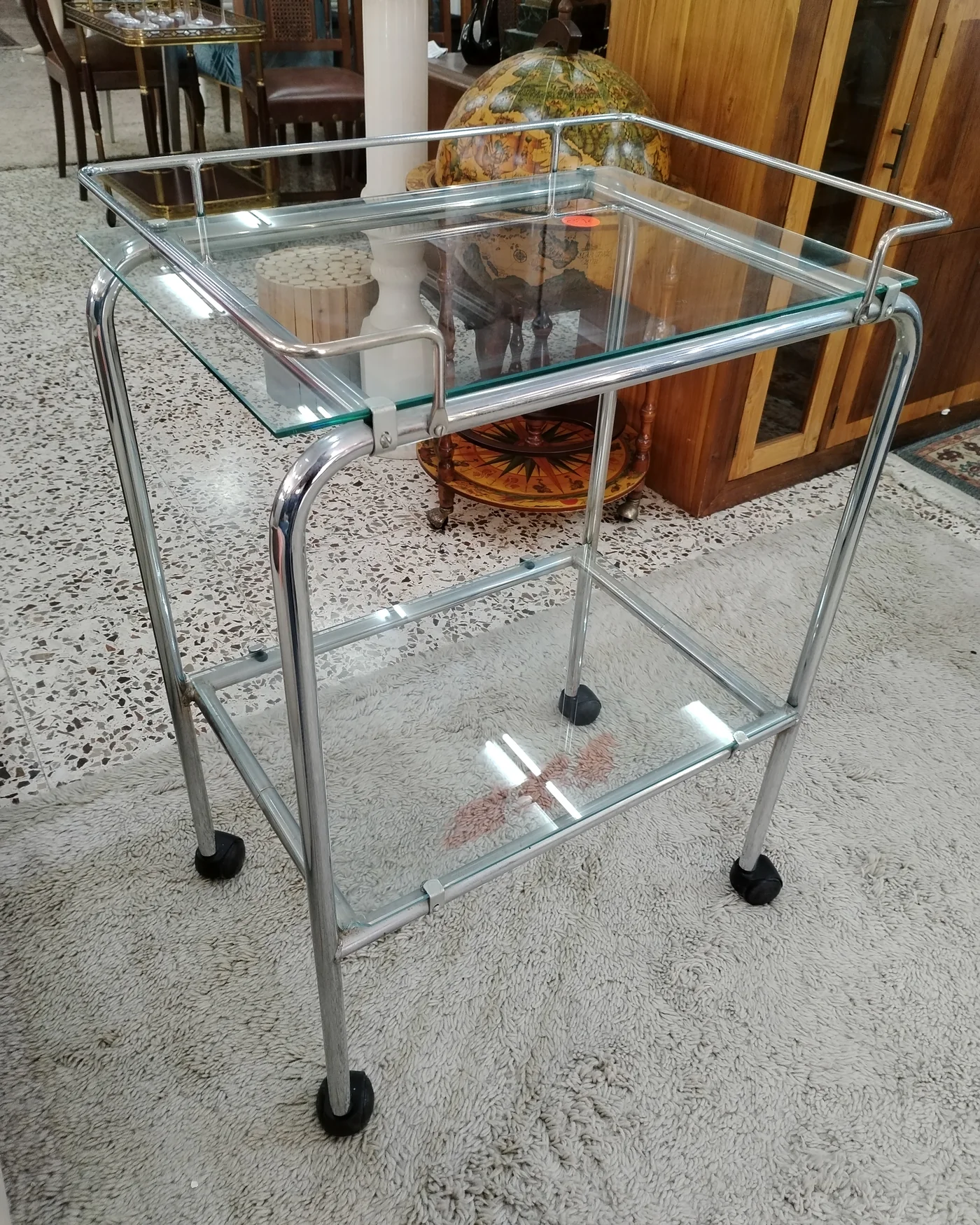 Camarera vintage de cristal y metal cromado - imagen 3