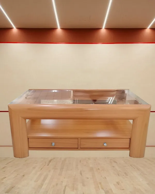 Mesa de centro de madera y cristal con cajones