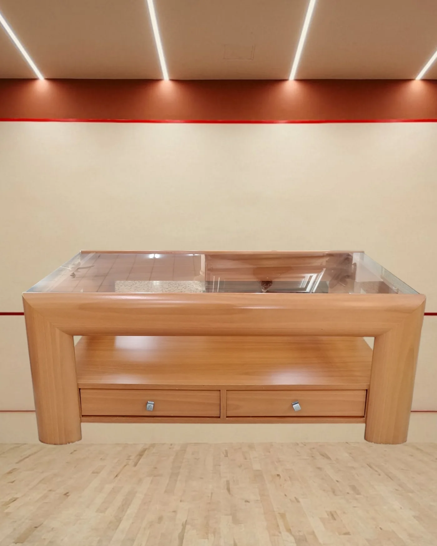 Mesa de centro de madera y cristal con cajones - imagen 1