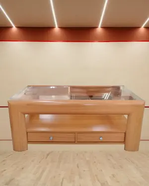 Mesa de centro de madera y cristal con cajones - miniatura 1