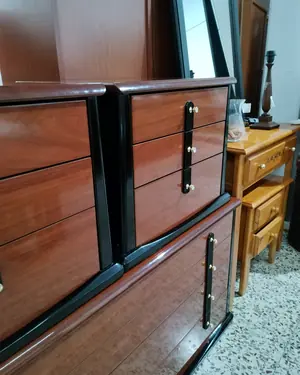 Mesitas de noche vintage en madera y negro - miniatura 3