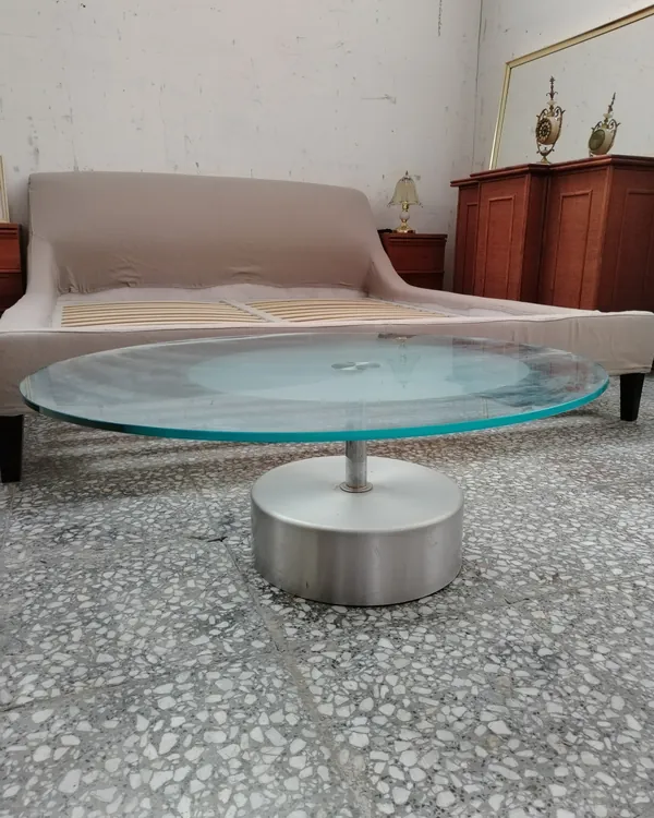Mesa de Centro Circular de Cristal y Metal