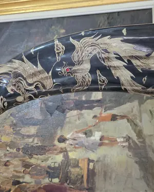 Pareja de cuernos de búfalo tallados con dragones y fénix - miniatura 4